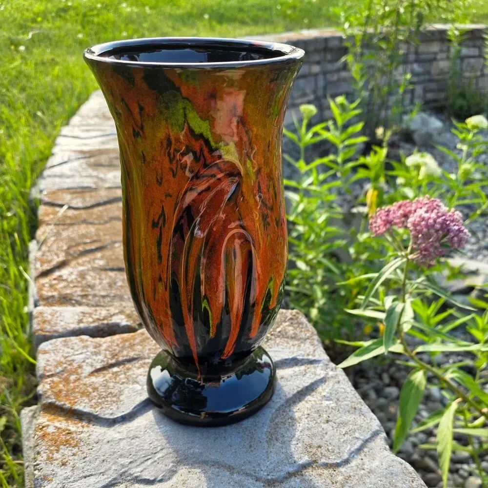 Vintage Signed MCM Fat Lava Style California Pottery Drip Vase Made in USA